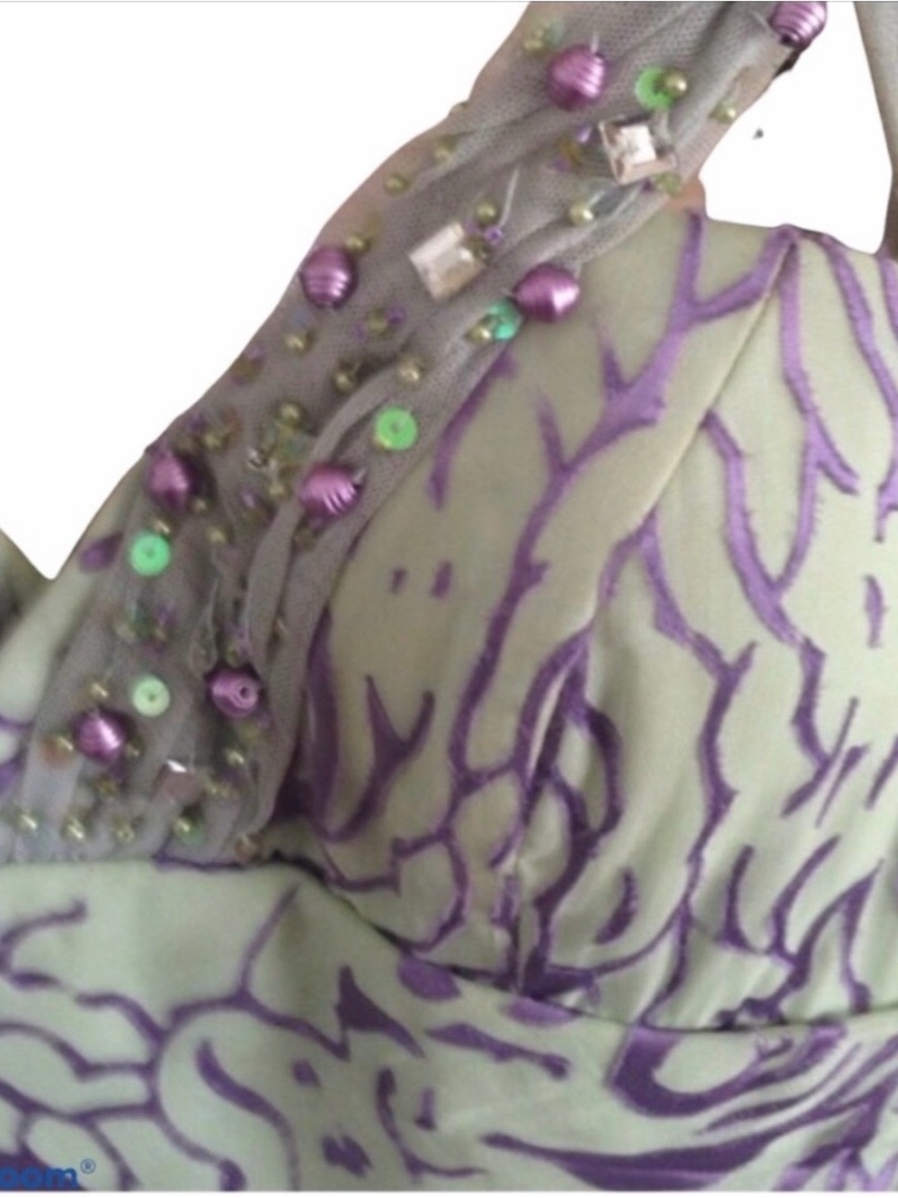 🔴 Floral Lace A-Line Cocktail Dress in Mint & Purple - Picture 2 of 6